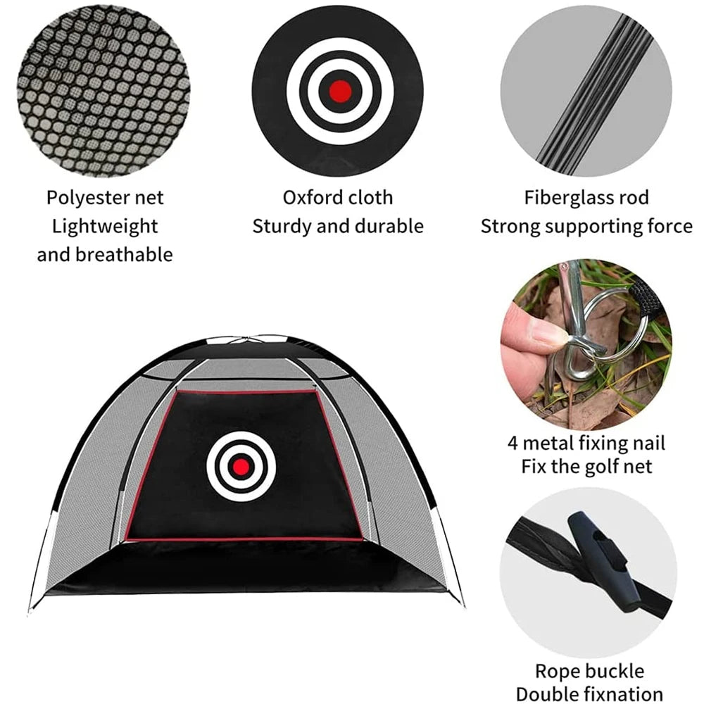2M Black Golf Nets for Backyard Golf Practice Net Golf Hitting Net Training Aids with Target Cloth and Carrying Bag