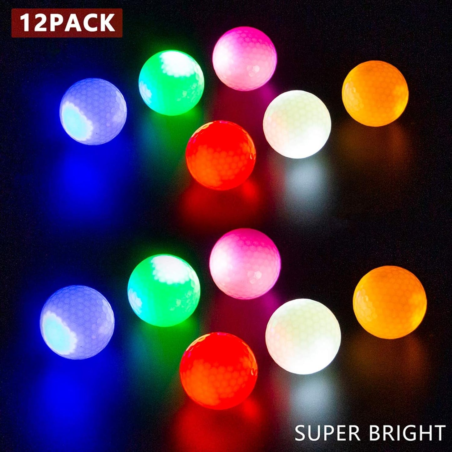 Illuminated LED Golf Balls - Light Activated, 7 Vibrant Colors, No Timer, Easy On/Off with Flashlight, Perfect for Night Golfing - 6 Pack