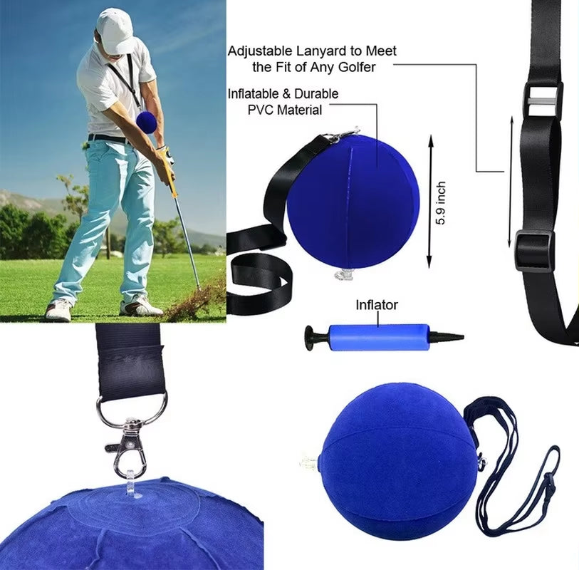 4-Piece Golf Swing Training Aid Set: Arm Band Trainer, Impact Ball, Inflator, and Posture Correction Tool for Beginners