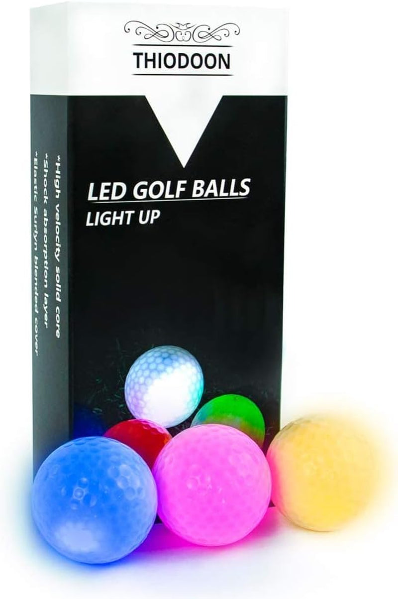 Illuminated Glow-in-the-Dark Golf Balls - LED Night Golf Gift Set for Men, Women, and Kids (6-Pack, Assorted Colors)
