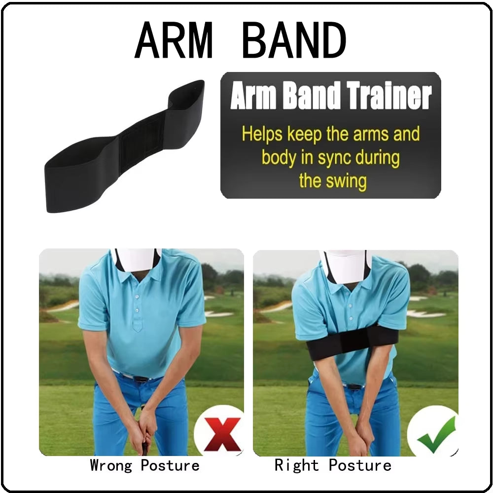 Professional Golf Swing Training Aids Set - 5-Piece Combo Including Arm Band, Elbow Corrector, Wrist Hinge Trainer, Wrist Brace, and Leg Rod Corrector