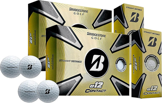 Bridgestone 2023 E12 Contact Golf Balls | Multi-Packs | FLEXATIV Cover Technology & Contact Force Dimple | 46% More Surface Contact (Two Dozen, White)