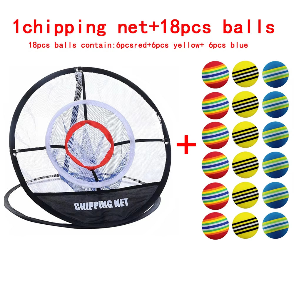 Professional Golf Chipping Net and Swing Trainer - Indoor/Outdoor Practice Cage with 18 Soft Balls