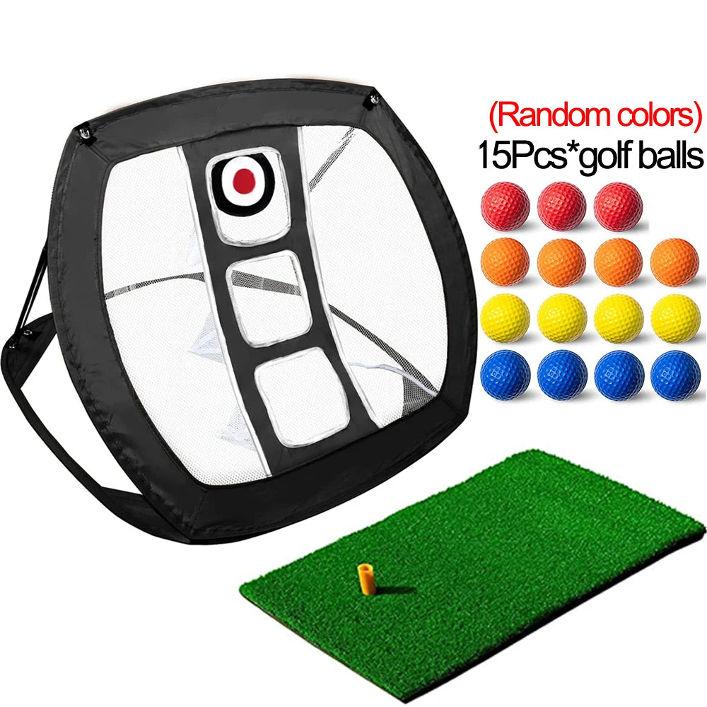 Professional Golf Chipping Net with Mat - Portable Outdoor Practice Net for Backyard Swing Training