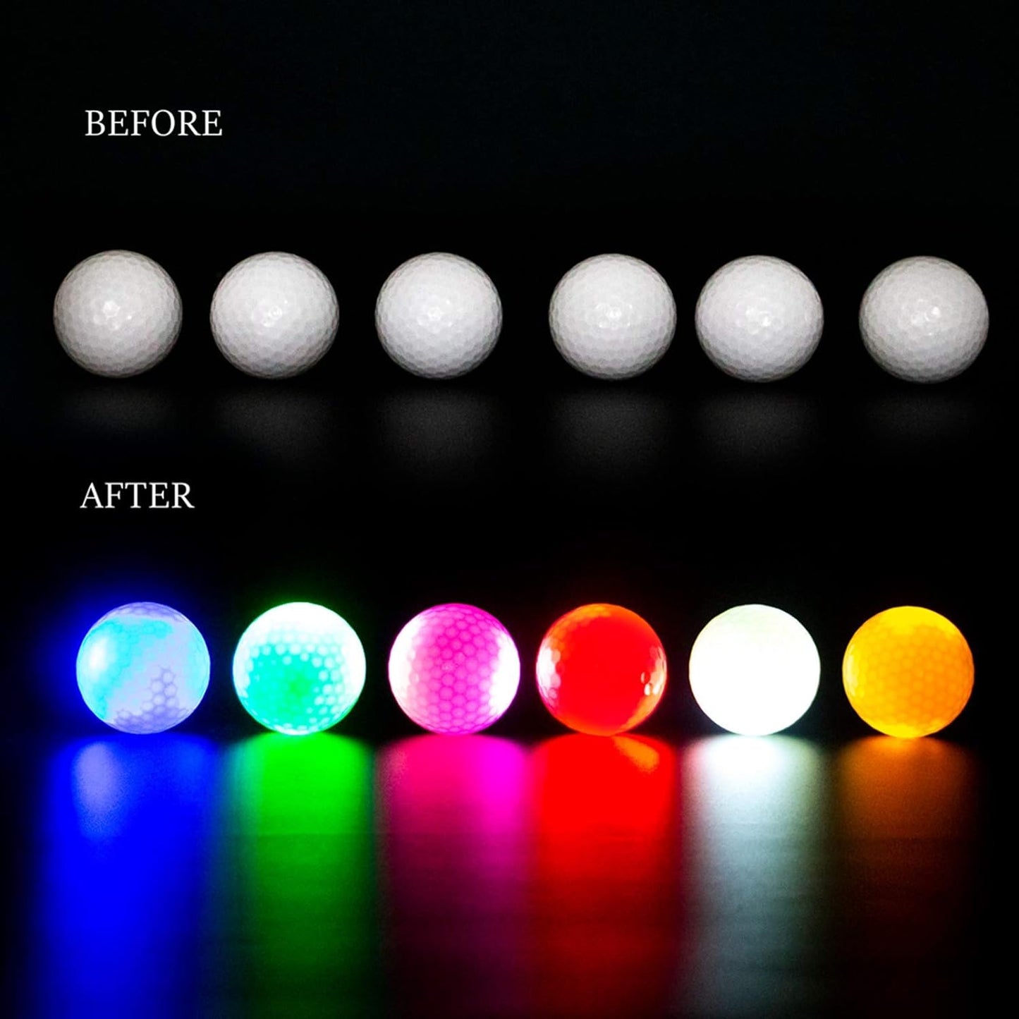 Illuminated Glow-in-the-Dark Golf Balls - 7 Color LED Set for Night Golfing (6 Pack) - Easy Activation with Flashlight, No Timer Required