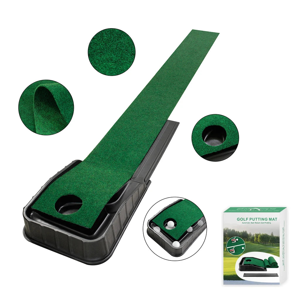 Professional Golf Putting Green - 7.33FT x 1FT Indoor/Outdoor Putting Trainer with Automatic Ball Return for Home and Office Use