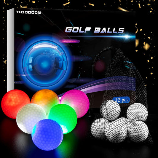 Illuminated LED Golf Balls - Light Activated, 7 Vibrant Colors, No Timer, Easy On/Off with Flashlight, Perfect for Night Golfing - 6 Pack