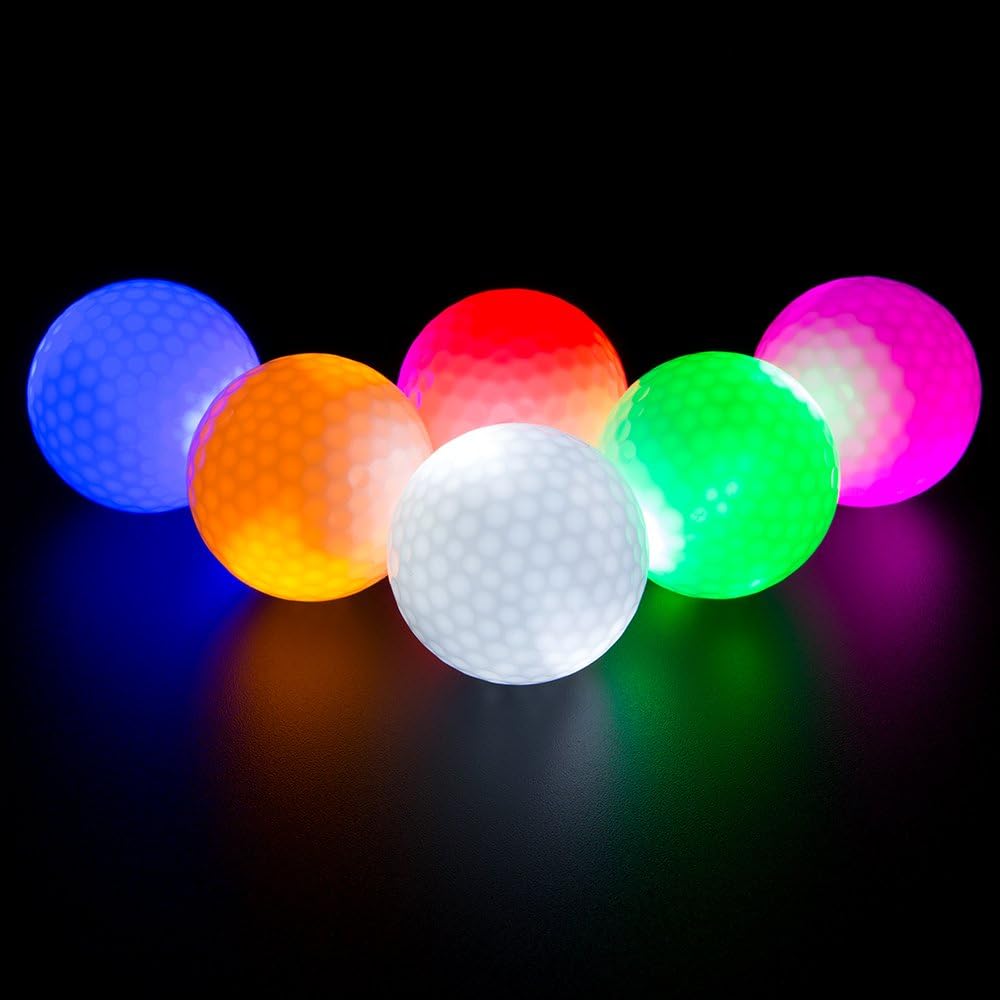 Illuminated Golf Balls for Night Play - Multi-Color Pack of 6 (Blue, Orange, Red, White, Green, Pink)