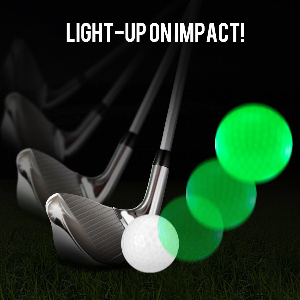 Illuminated Golf Balls for Night Play - Multi-Color Pack of 6 (Blue, Orange, Red, White, Green, Pink)