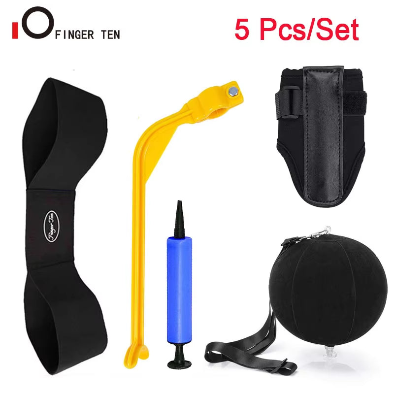 4-Piece Golf Swing Training Aid Set: Arm Band Trainer, Impact Ball, Inflator, and Posture Correction Tool for Beginners