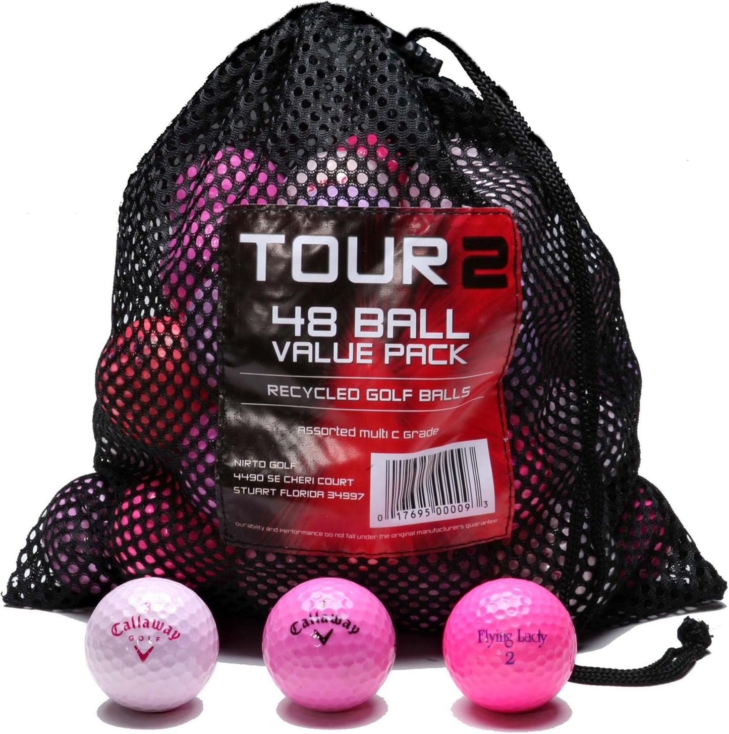 Various Brands Recycled B Grade Golf Balls in Mesh Bag (48 Pack, Optic Pink Mixed)