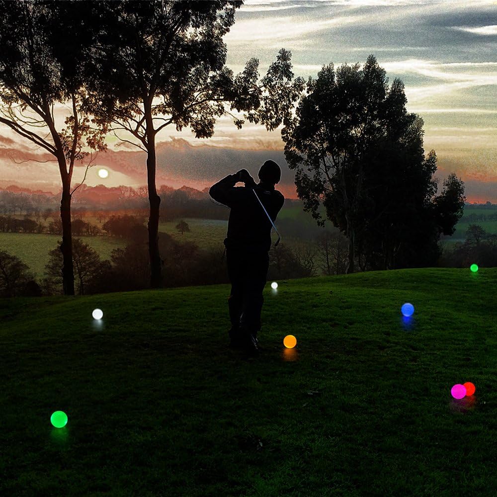 Illuminated Golf Balls for Night Play - Multi-Color Pack of 6 (Blue, Orange, Red, White, Green, Pink)