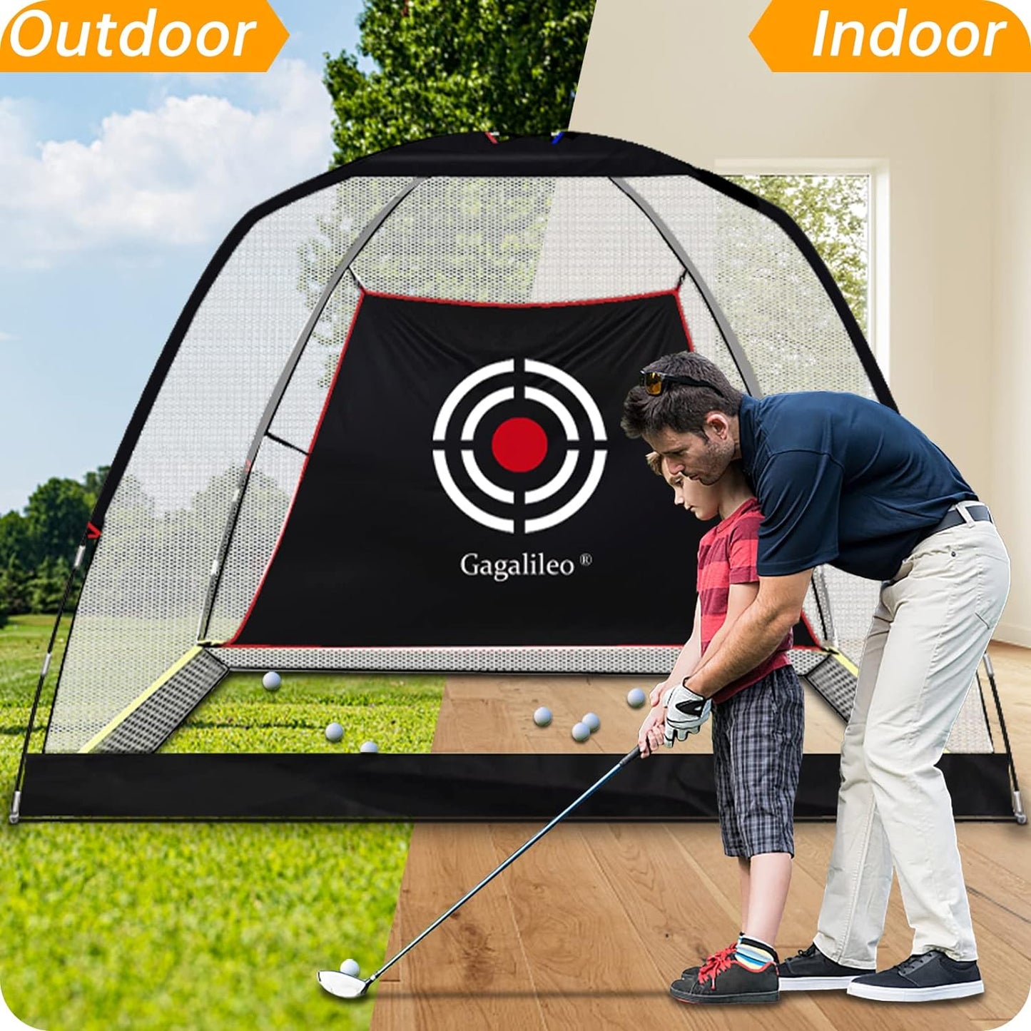 Premium Golf Practice Net for Backyard Use - 10' x 7' x 6' with Target and Carry Bag (White, Open Bottom)