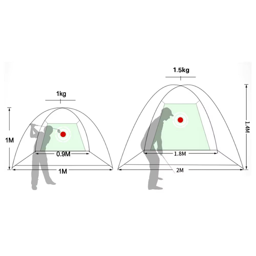 Professional Golf Practice Net Tent - 1M & 2M Golf Hitting Cage for Indoor and Outdoor Training - XA147+A