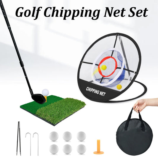 Pop Up Golf Practice Chipping Net with Golf Hitting Mat Training Target Portable Folding Net for Accuracy and Swing Practice