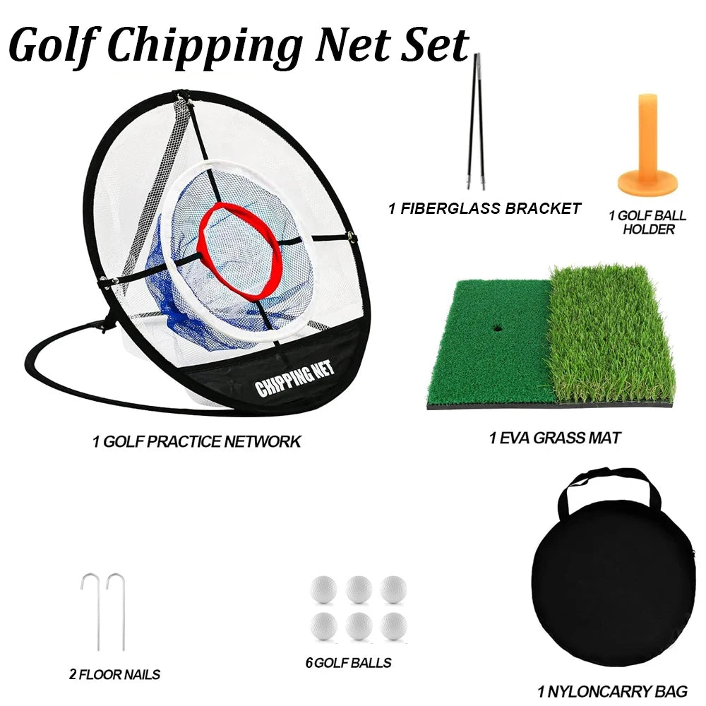 Pop Up Golf Practice Chipping Net with Golf Hitting Mat Training Target Portable Folding Net for Accuracy and Swing Practice