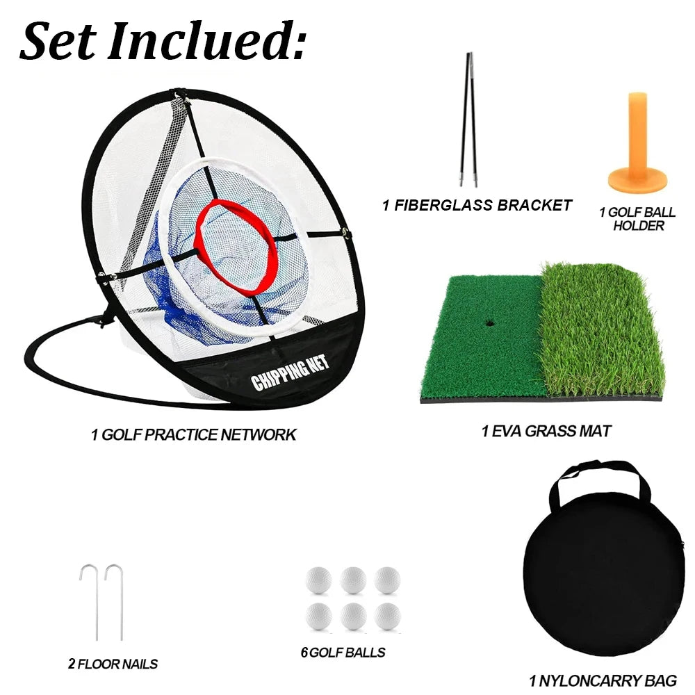 Pop Up Golf Practice Chipping Net with Golf Hitting Mat Training Target Portable Folding Net for Accuracy and Swing Practice