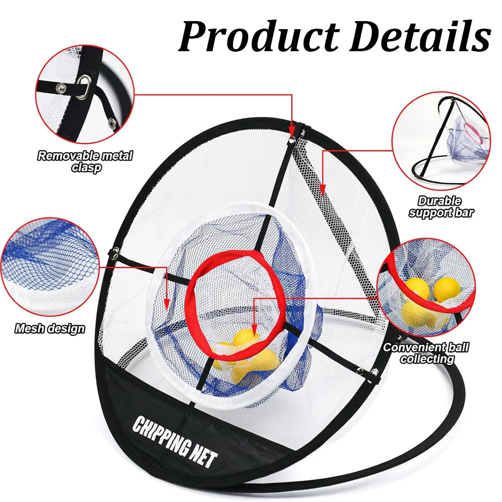 Pop Up Golf Practice Chipping Net with Golf Hitting Mat Training Target Portable Folding Net for Accuracy and Swing Practice