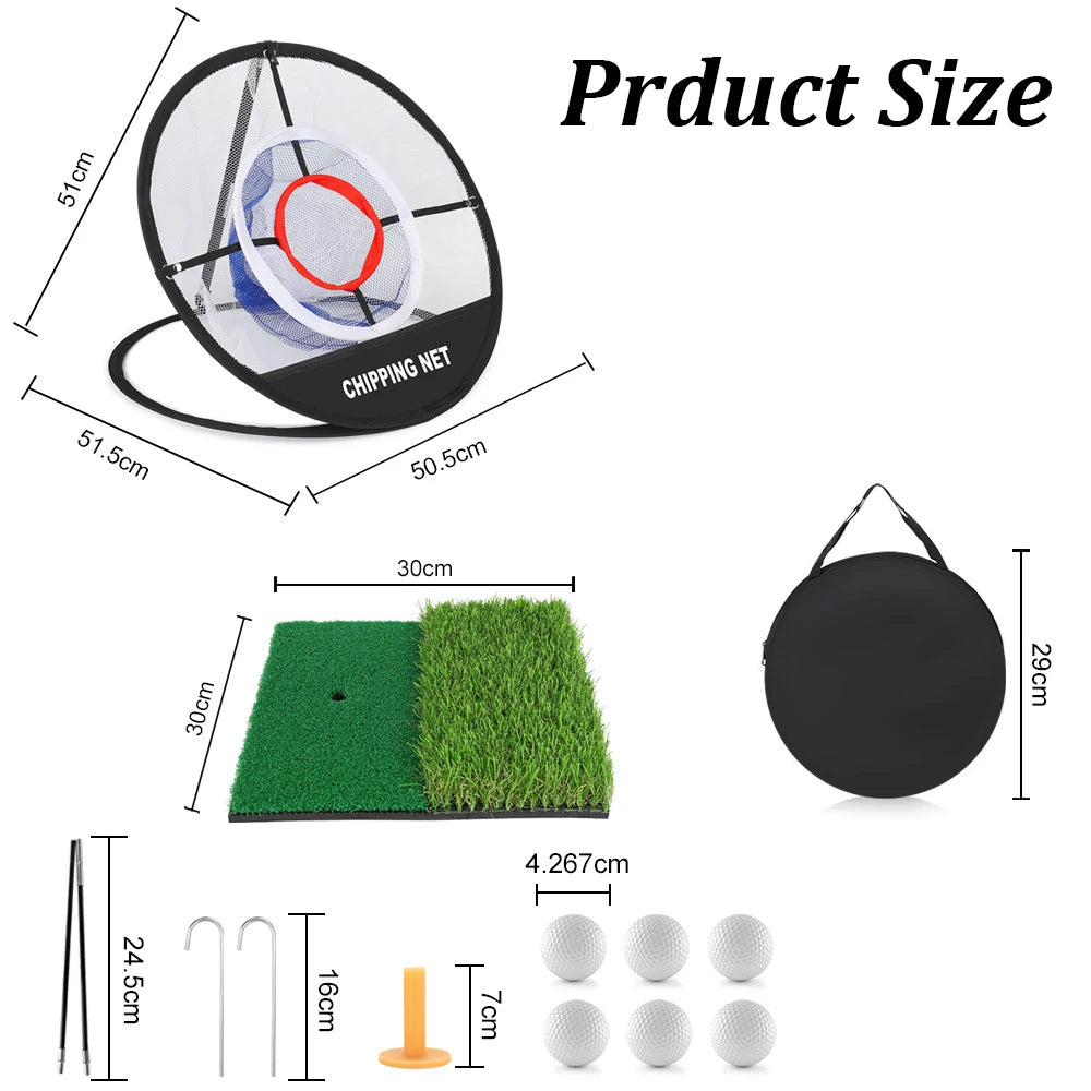 Pop Up Golf Practice Chipping Net with Golf Hitting Mat Training Target Portable Folding Net for Accuracy and Swing Practice