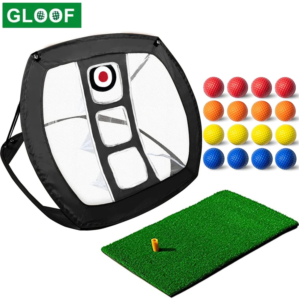 Professional Golf Chipping Net with Mat - Portable Outdoor Practice Net for Backyard Swing Training