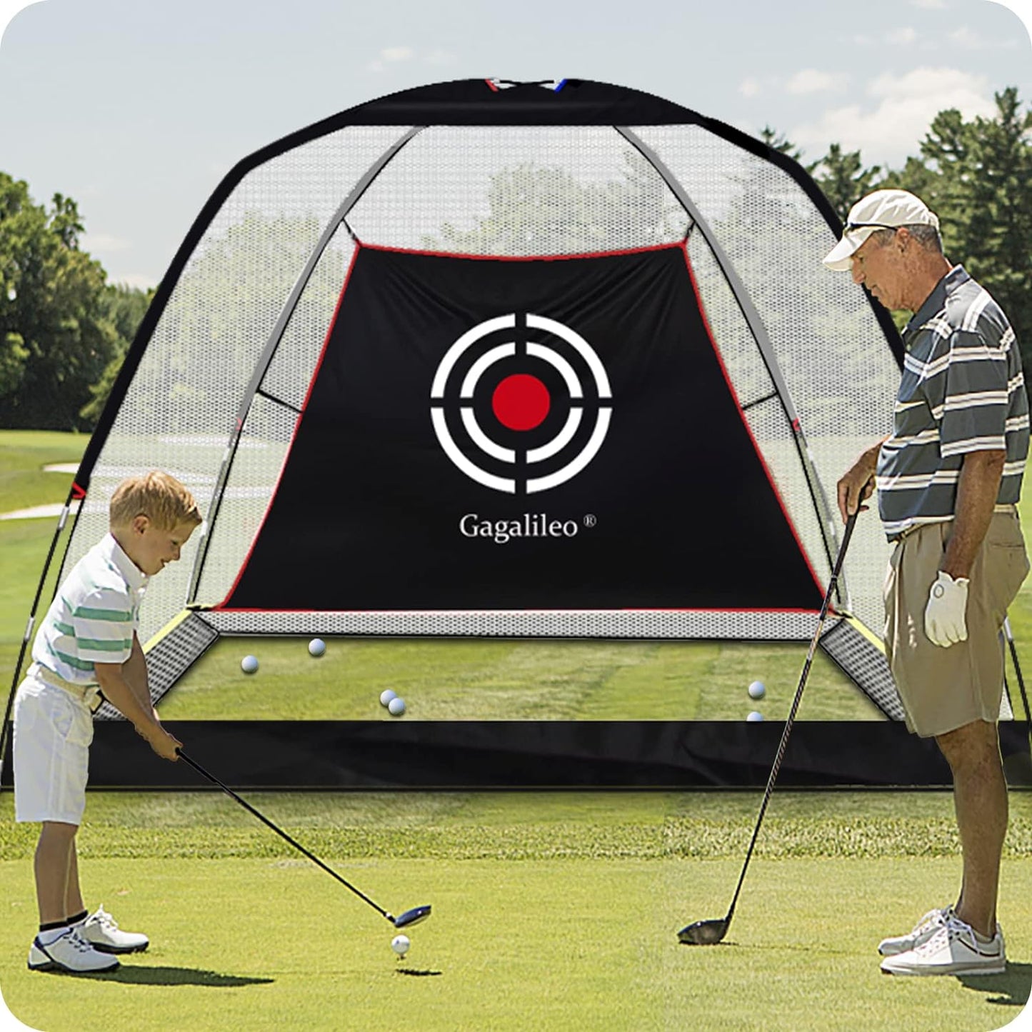 Premium Golf Practice Net for Backyard Use - 10' x 7' x 6' with Target and Carry Bag (White, Open Bottom)