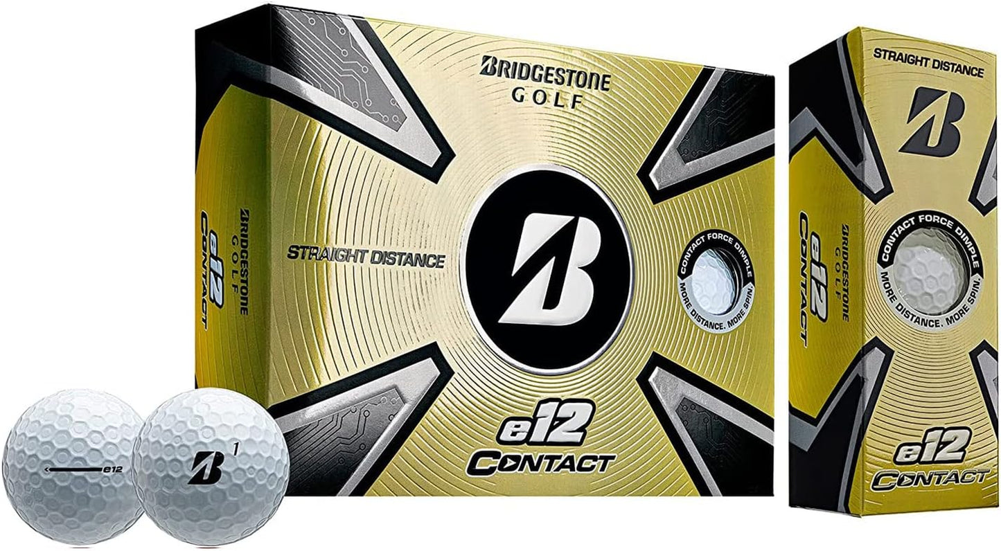 Bridgestone 2023 E12 Contact Golf Balls | Multi-Packs | FLEXATIV Cover Technology & Contact Force Dimple | 46% More Surface Contact (Two Dozen, White)