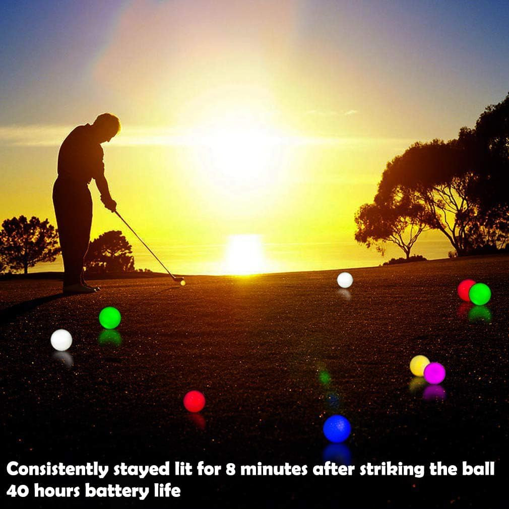 Illuminated Glow-in-the-Dark Golf Balls - 7 Color LED Set for Night Golfing (6 Pack) - Easy Activation with Flashlight, No Timer Required