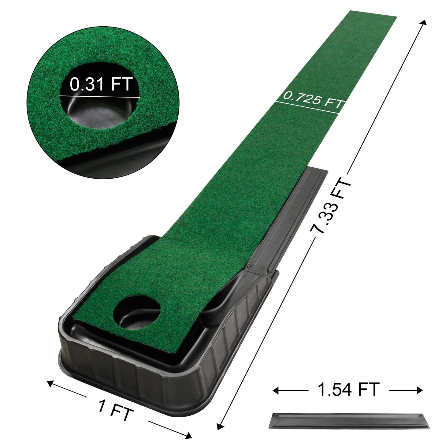 Professional Golf Putting Green - 7.33FT x 1FT Indoor/Outdoor Putting Trainer with Automatic Ball Return for Home and Office Use